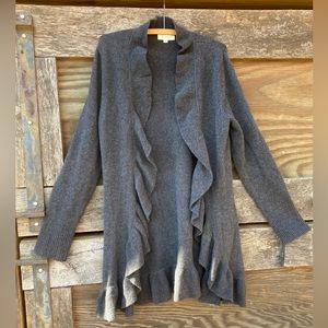 🌚Kinross Cashmere🌚 100% Cashmere, Charcoal Gray, Ruffled Cardigan